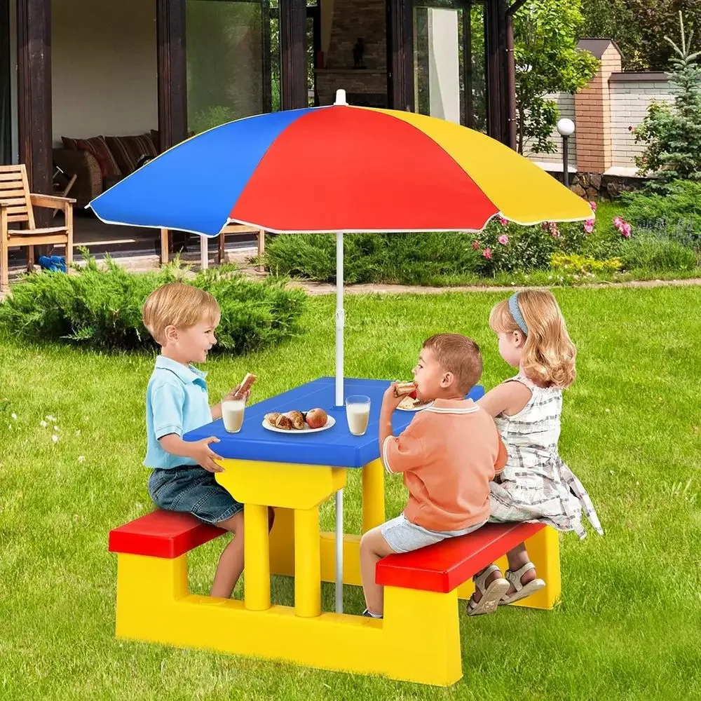 Multicolor Outdoor Kids Picnic - огляд і ціна Kids Outdoor Bench With Umbrella