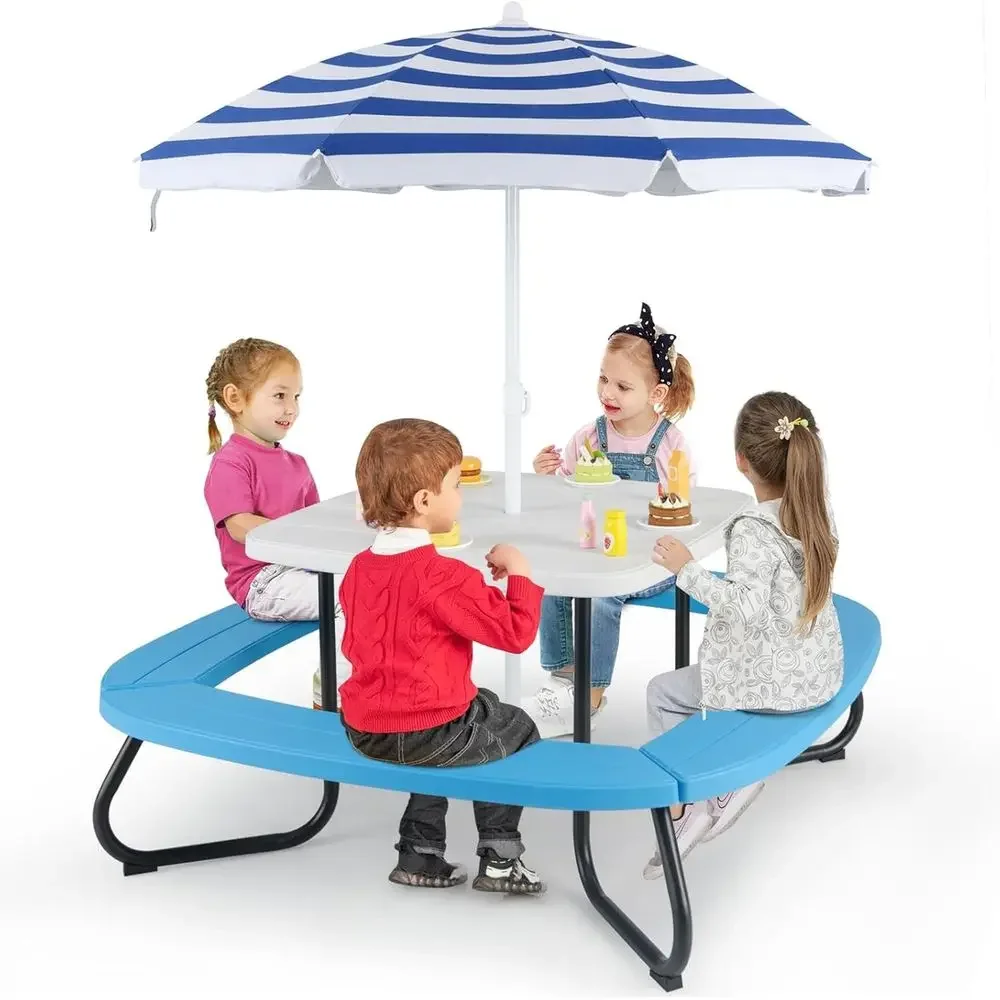 8-Person Kids Picnic Table wit - огляд і ціна Kids Outdoor Bench With Umbrella