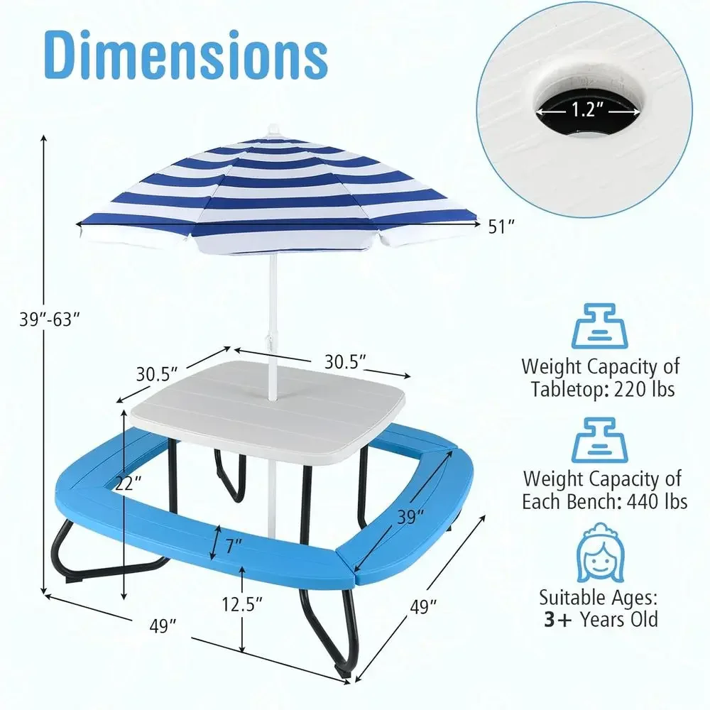 8-Person Kids Picnic Table wit - огляд і ціна Kids Outdoor Bench With Umbrella