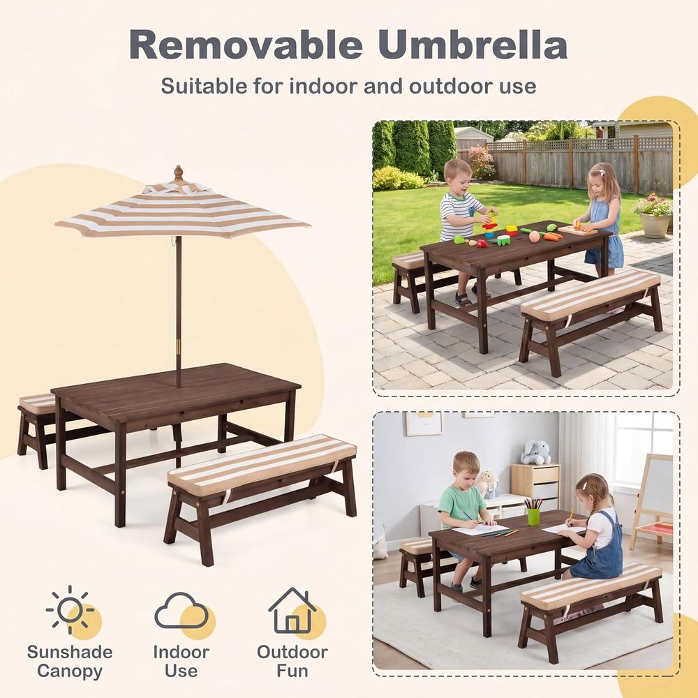 Kids Picnic Table, Large 42“x  - огляд і ціна Kids Outdoor Bench With Umbrella