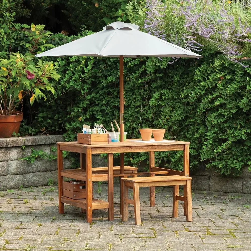 Kids Outdoor Crat Table, Bench - огляд і ціна Kids Outdoor Bench With Umbrella