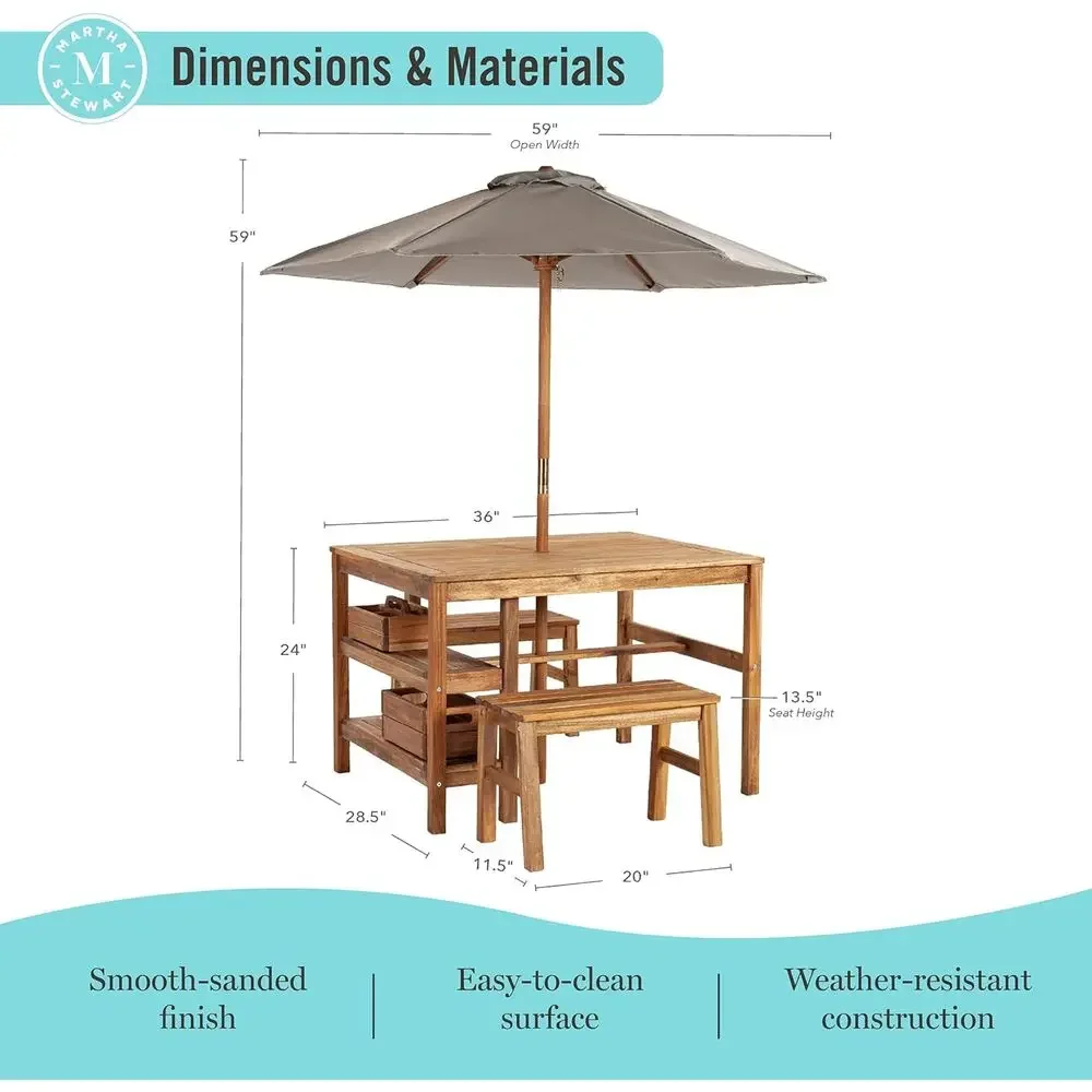 Kids Outdoor Crat Table, Bench - огляд і ціна Kids Outdoor Bench With Umbrella