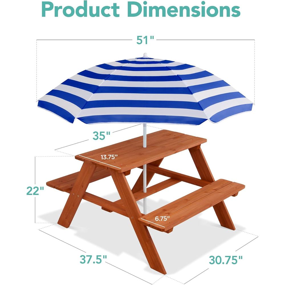 Wooden Kids Picnic Table with  - огляд і ціна Kids Outdoor Bench With Umbrella