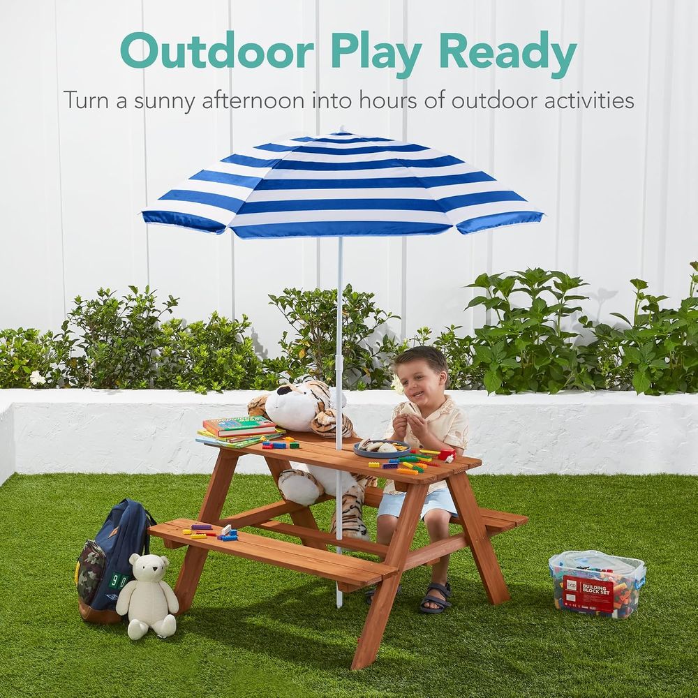 Wooden Kids Picnic Table with  - огляд і ціна Kids Outdoor Bench With Umbrella