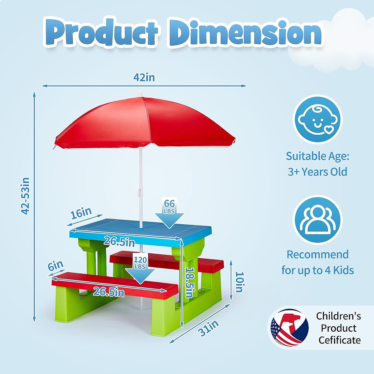 JOYMOR Kids Picnic Table with  - огляд і ціна Kids Outdoor Bench With Umbrella