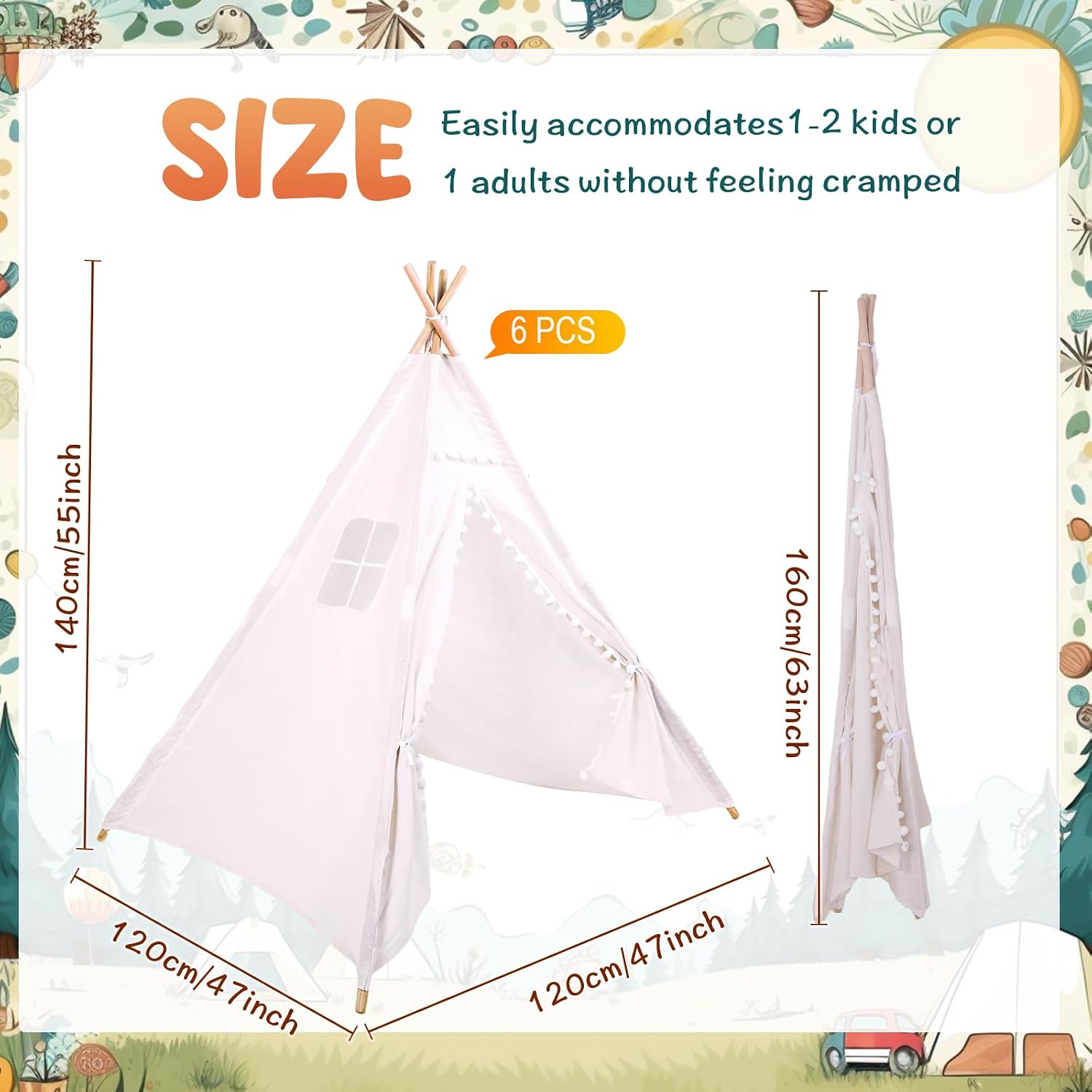 Windyun 6 Pcs Kids Teepee Tent - огляд і ціна Kids Outdoor Teepee