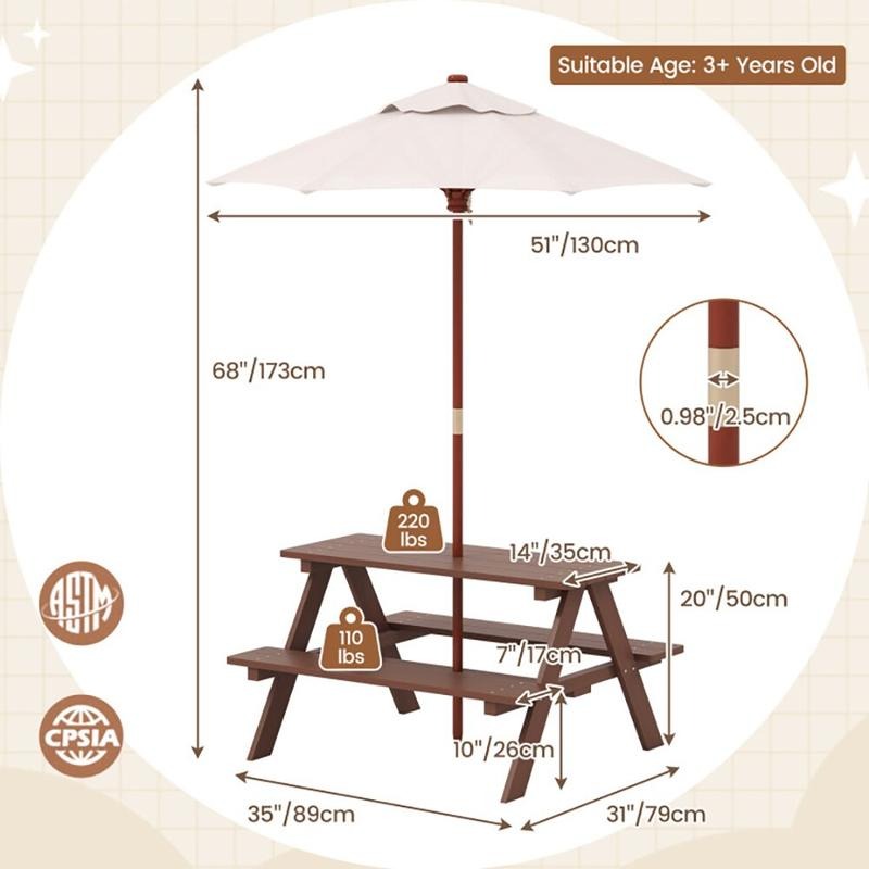 Outdoor 4-Seat Kids Picnic Tab - огляд і ціна Kids Outdoor Bench With Umbrella