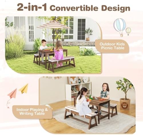 Kids Picnic Table, Outdoor Woo - огляд і ціна Kids Outdoor Bench With Umbrella