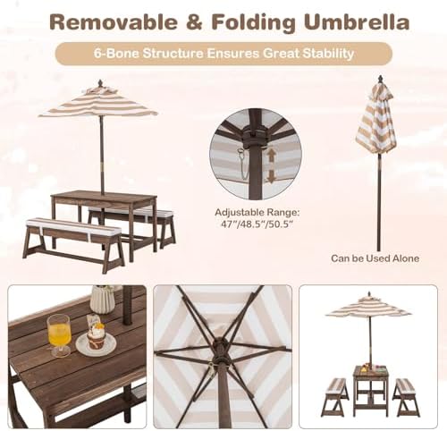 Kids Picnic Table, Outdoor Woo - огляд і ціна Kids Outdoor Bench With Umbrella