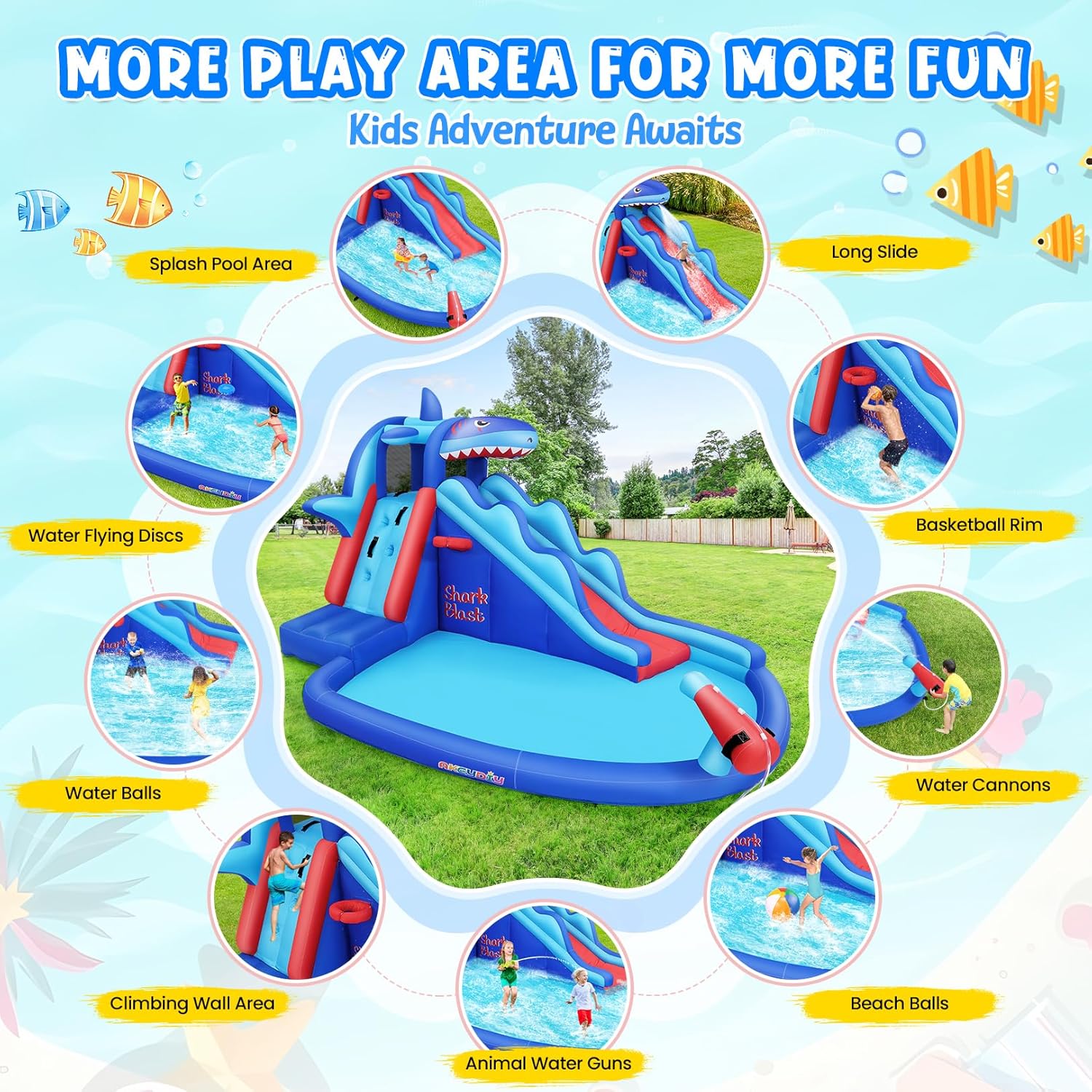 Shark-Themed Inflatable Water  - огляд і ціна Kids Outdoor Water Park