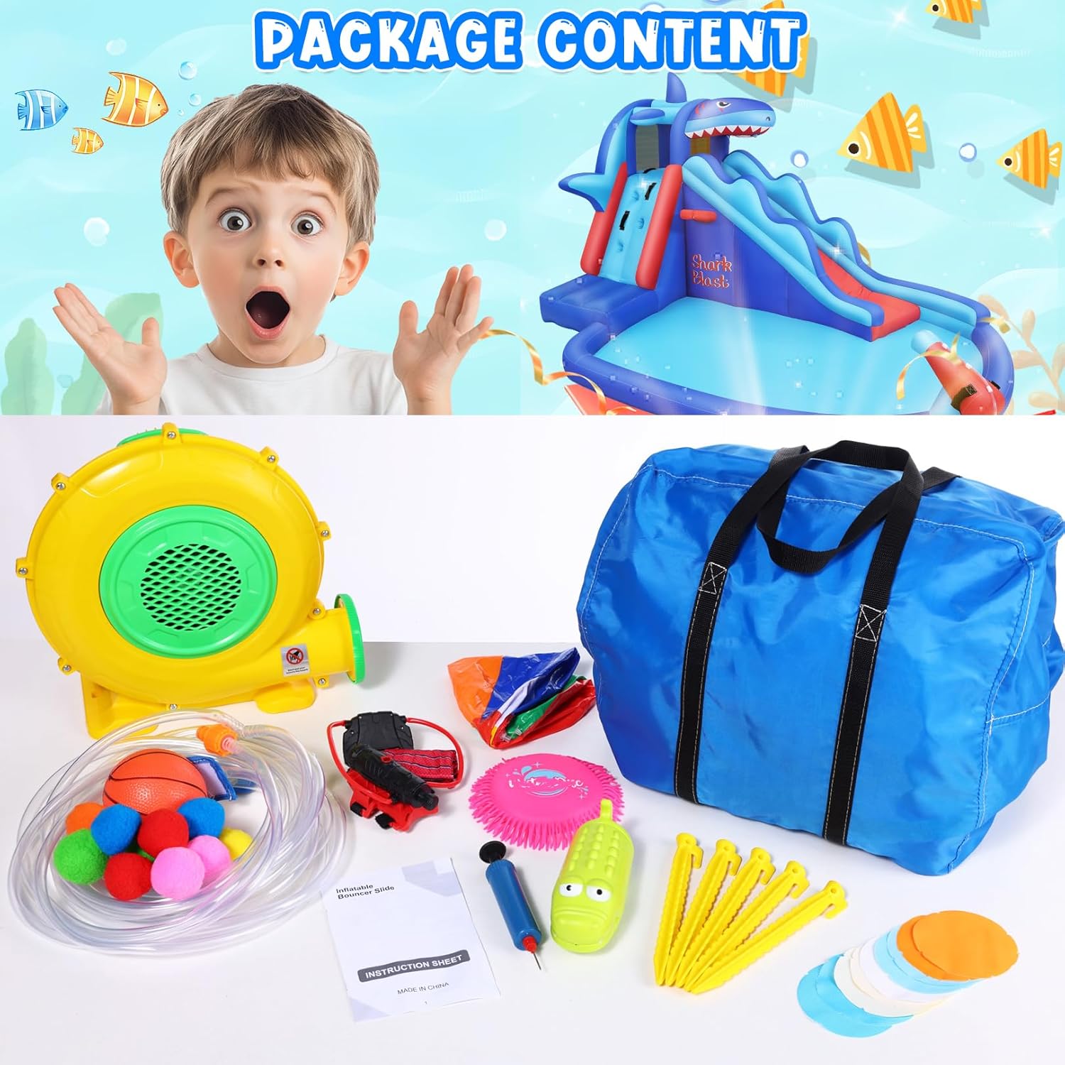Shark-Themed Inflatable Water  - огляд і ціна Kids Outdoor Water Park