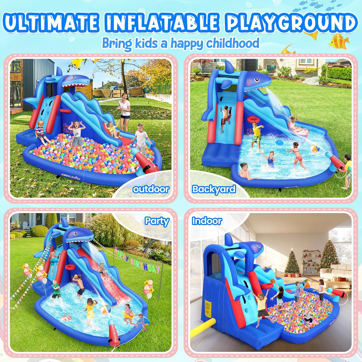 Shark-Themed Inflatable Water  - огляд і ціна Kids Outdoor Water Park