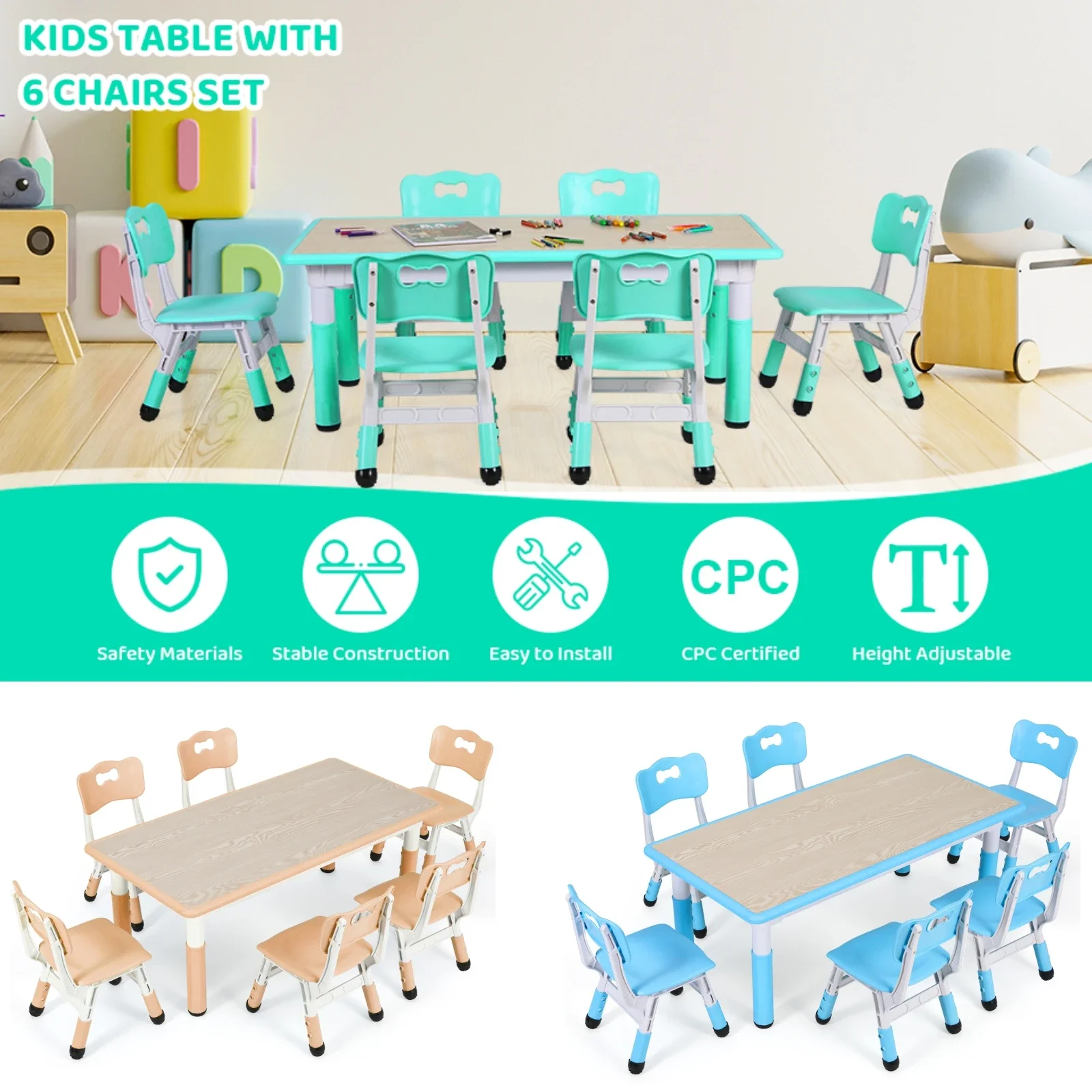 Kids Table and 6 Chairs Set He - огляд і ціна Kids Outdoor Table And Chairs