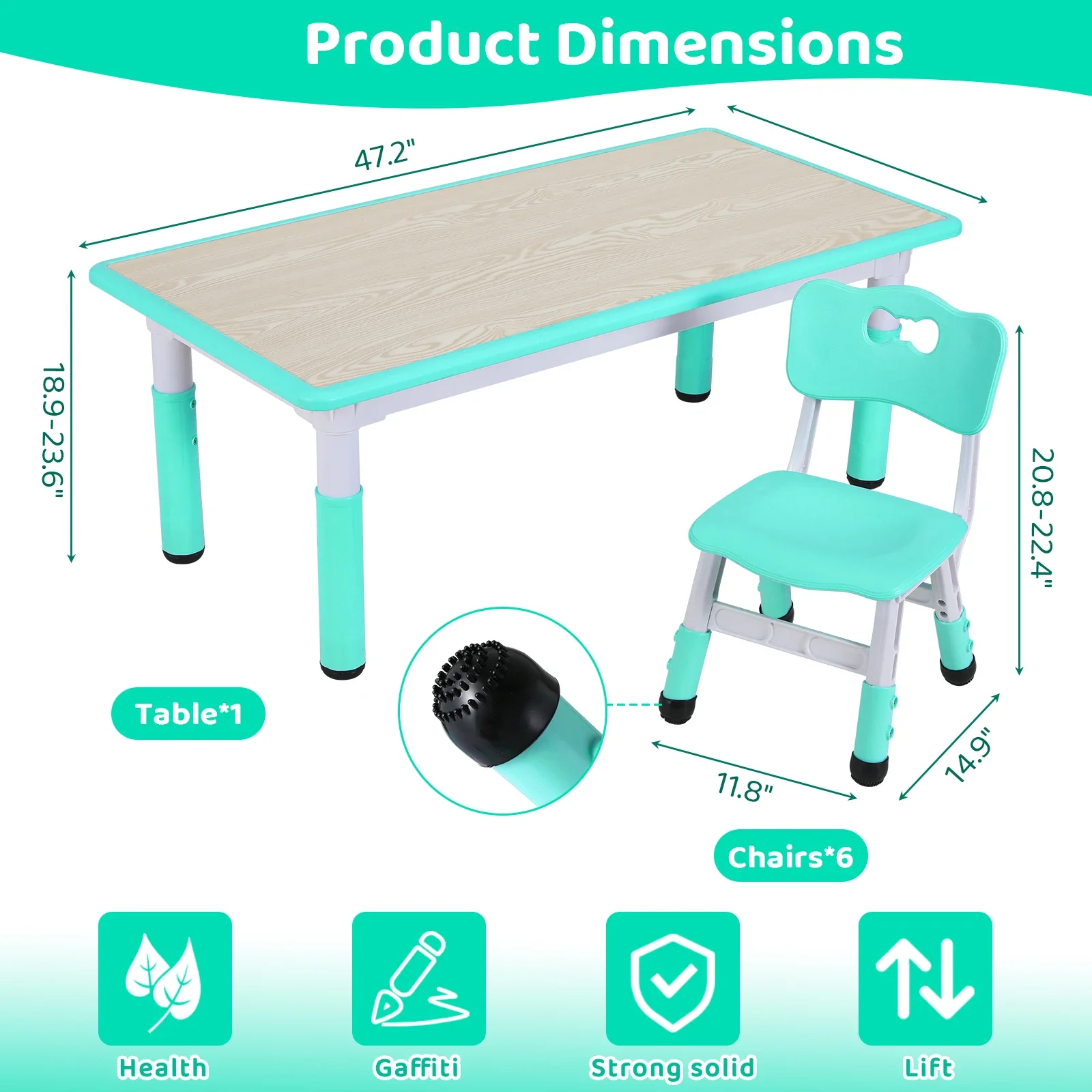 Kids Table and 6 Chairs Set He - огляд і ціна Kids Outdoor Table And Chairs