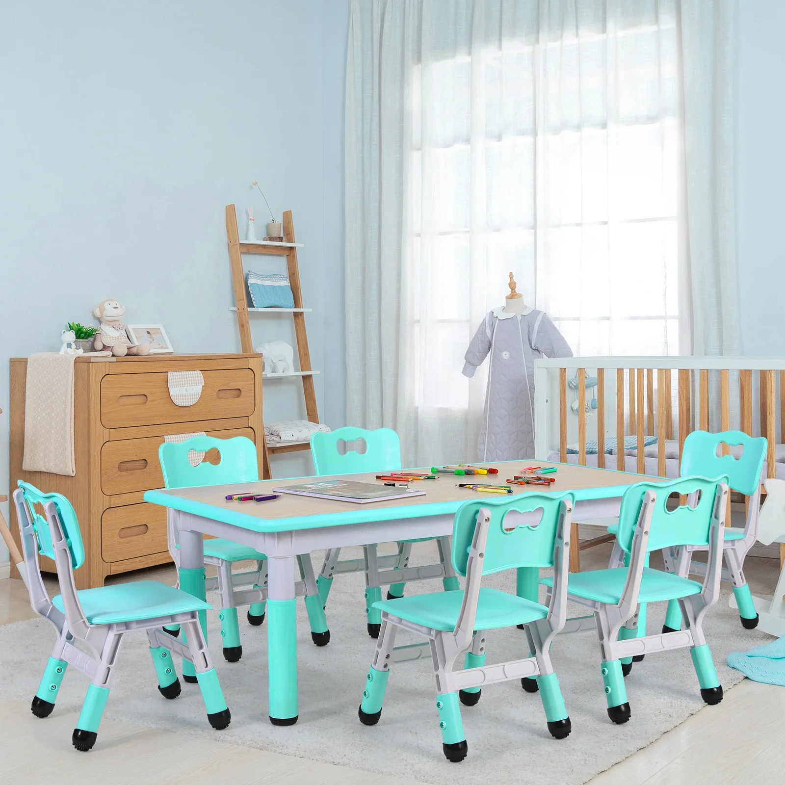 Kids Table and 6 Chairs Set He - огляд і ціна Kids Outdoor Table And Chairs