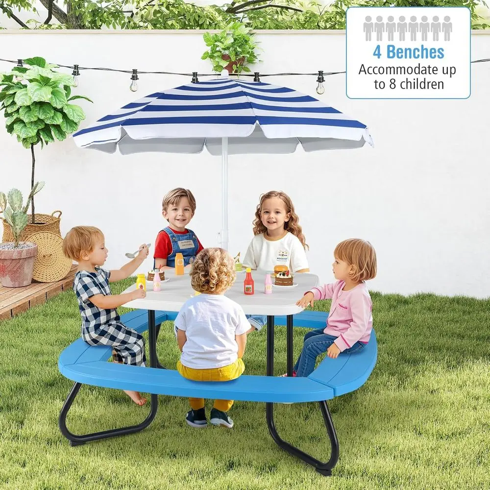 8-Person Kids Picnic Table wit - огляд і ціна Kids Outdoor Bench With Umbrella
