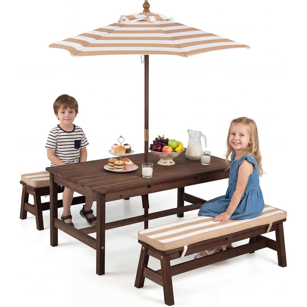 Kids Picnic Table, ir Wood Tod - огляд і ціна Kids Outdoor Bench With Umbrella