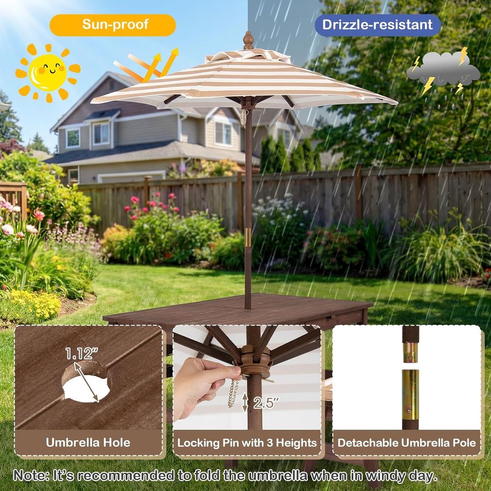 Kids Picnic Table, ir Wood Tod - огляд і ціна Kids Outdoor Bench With Umbrella