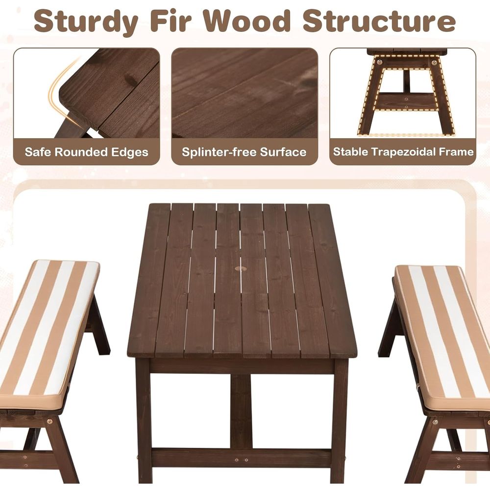 Kids Picnic Table, ir Wood Tod - огляд і ціна Kids Outdoor Bench With Umbrella