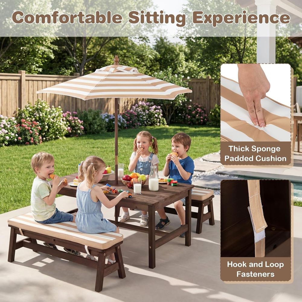 Kids Picnic Table, ir Wood Tod - огляд і ціна Kids Outdoor Bench With Umbrella