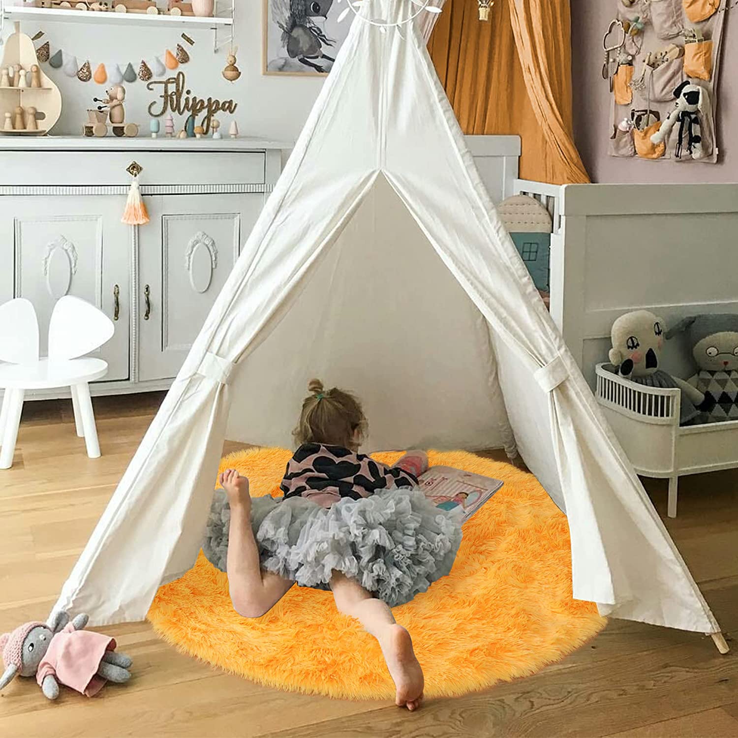 Soft Orange Round Rug Circle R - огляд і ціна Kids Outdoor Teepee