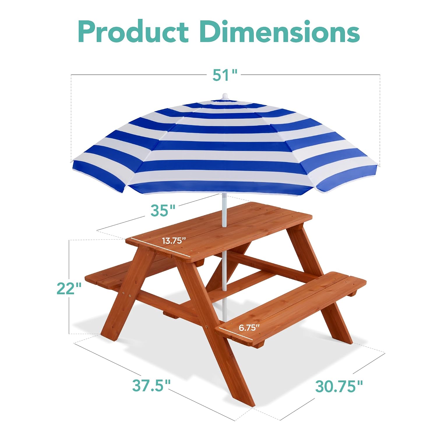 Wooden Kids Picnic Table with  - огляд і ціна Kids Outdoor Bench With Umbrella