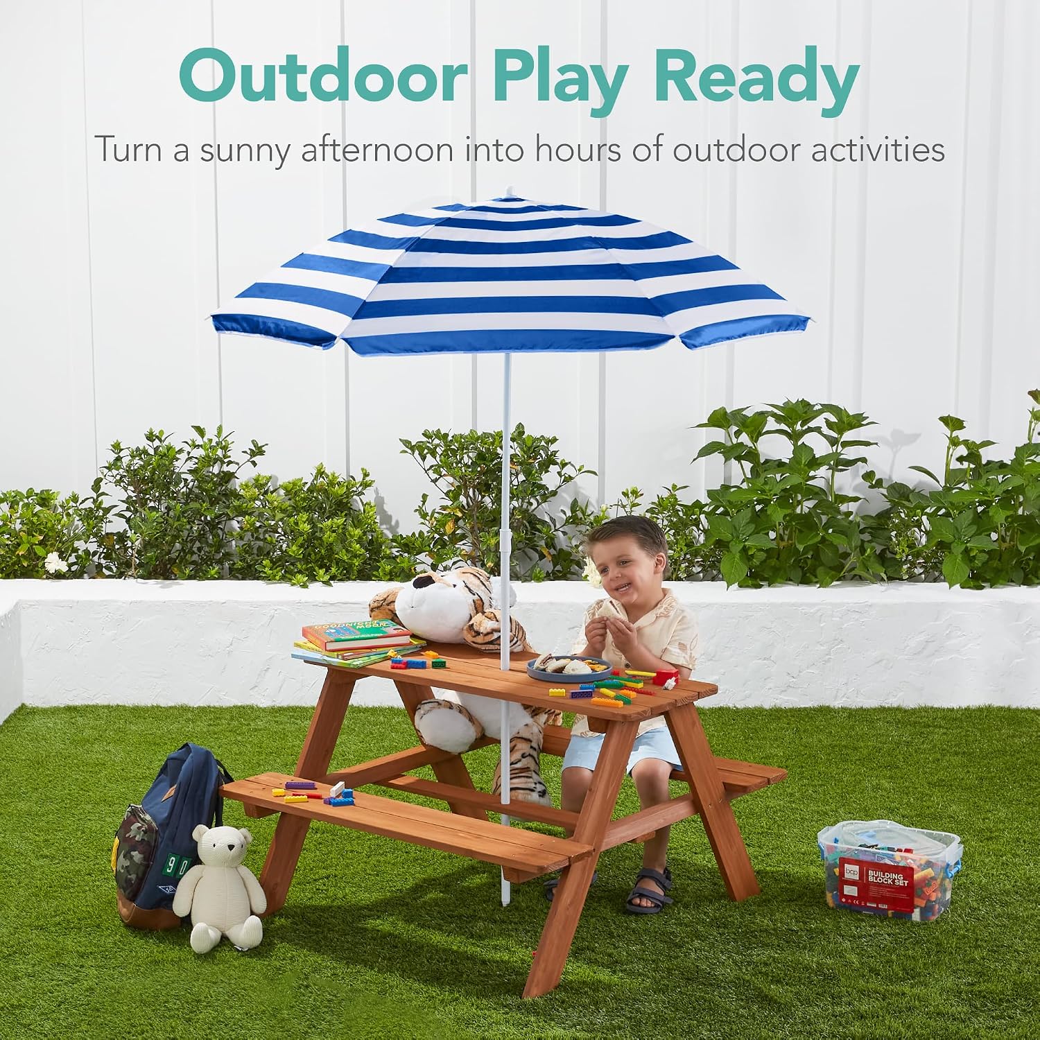 Wooden Kids Picnic Table with  - огляд і ціна Kids Outdoor Bench With Umbrella