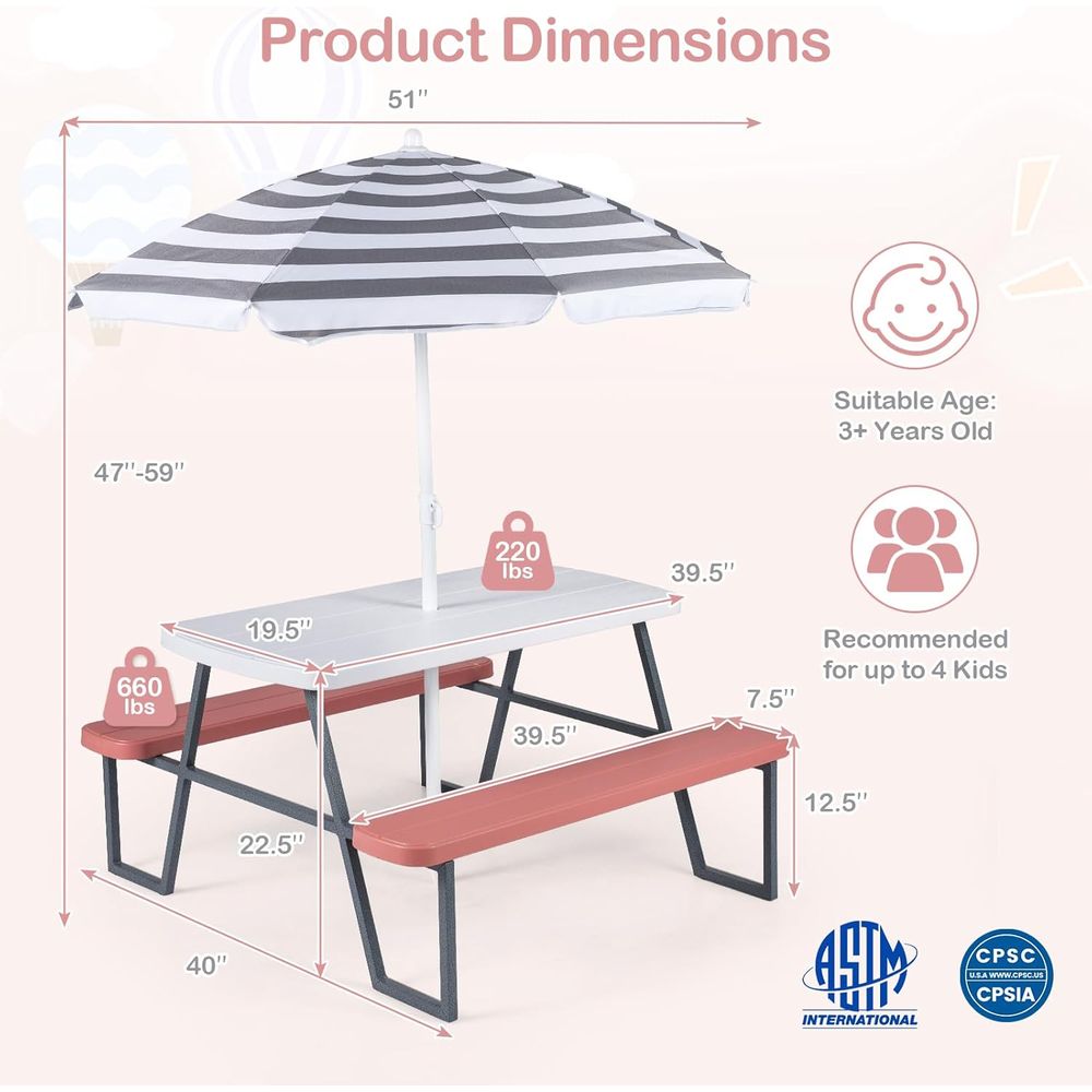 Kids Picnic Table, Toddler Out - огляд і ціна Kids Outdoor Bench With Umbrella